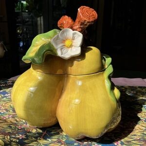 MCM Ceramic BICO Triple Pear Cookie Jar 10" Tall Floral Accent